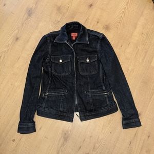 Navy Denim Chaps Jacket With Zipper Pockets